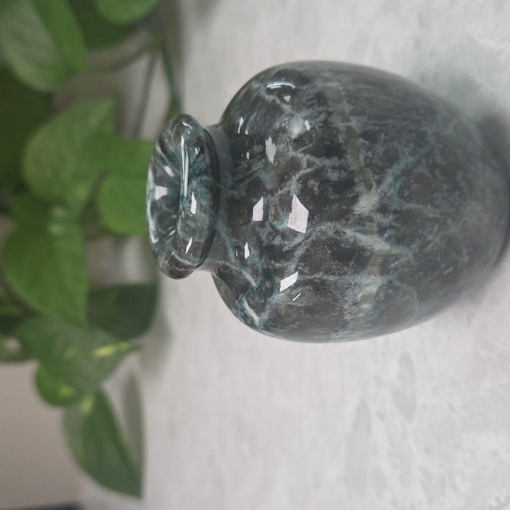 Solid Artistic Swirled Vase in Green and Black Malachite.